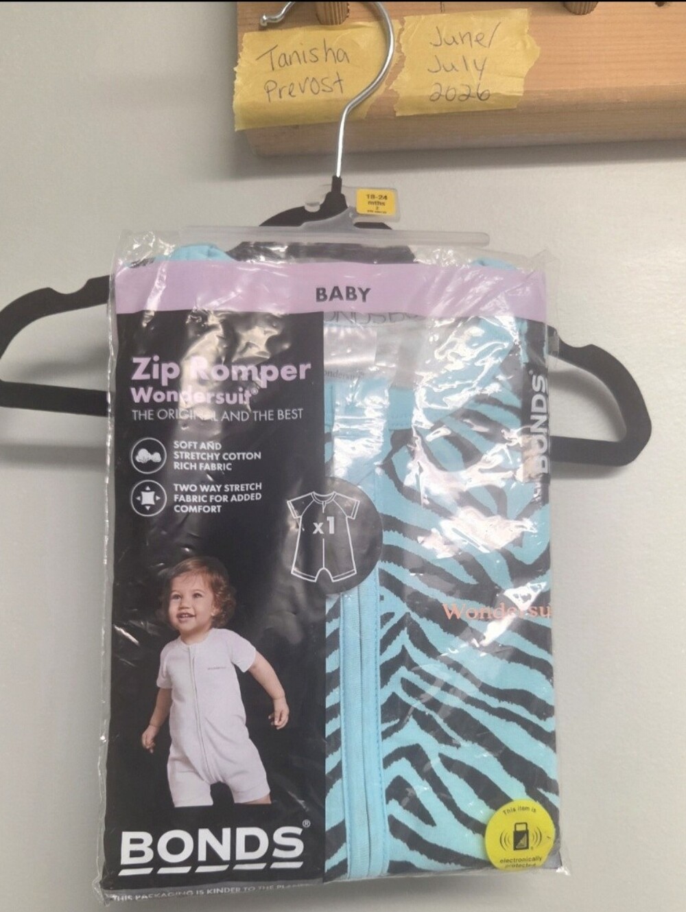 Bonds Baby Zip Romper in Turquoise Zebra Size 2